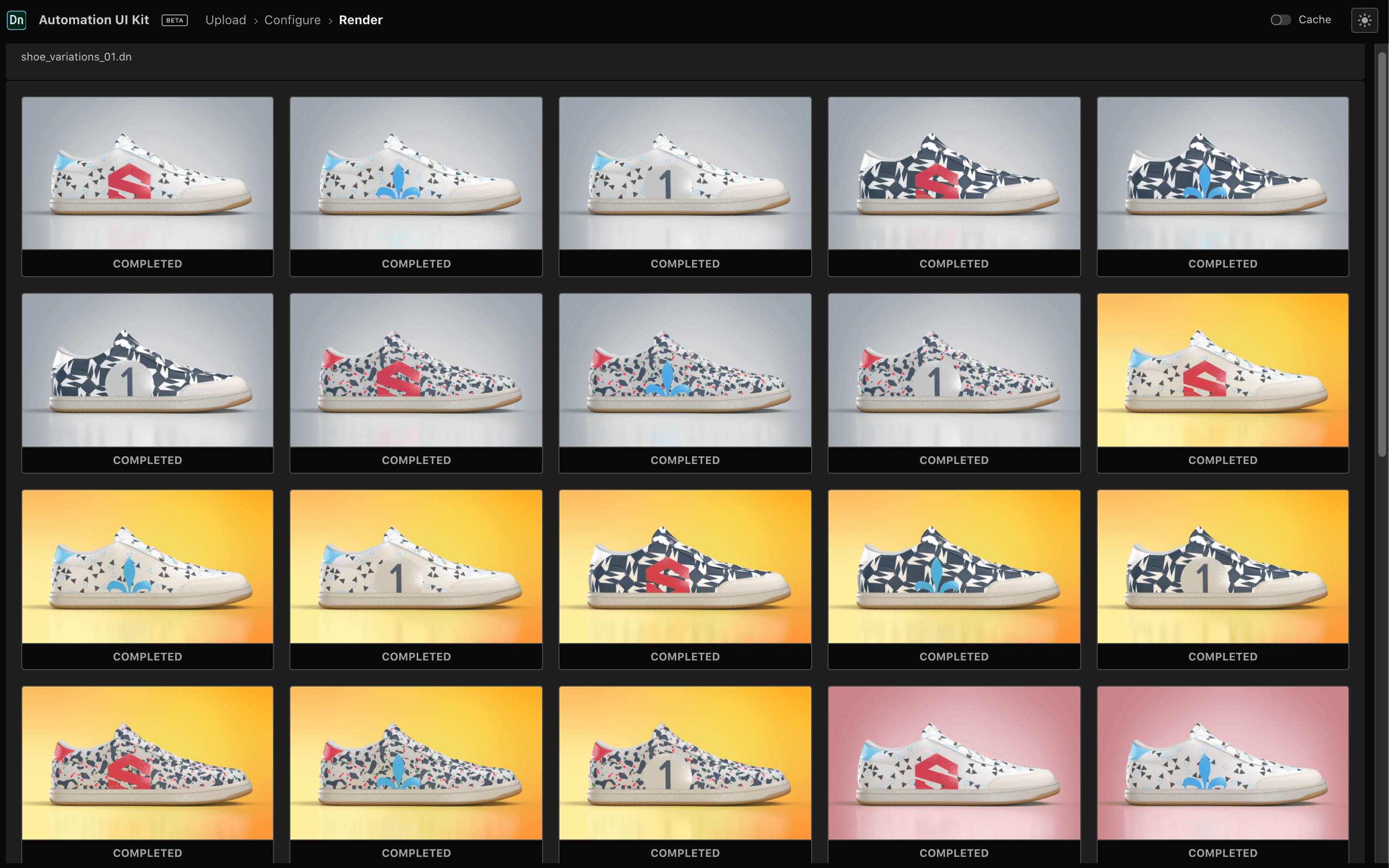 3D Automation showing shoe product variations